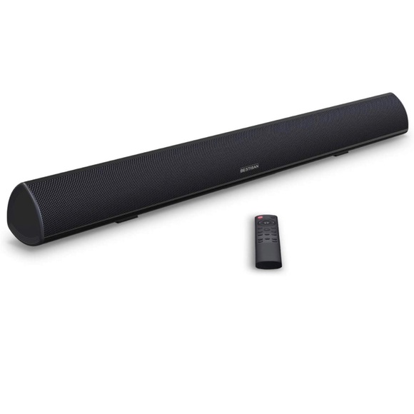 BESTISAN Soundbar, TV Dual Bass Ports Wired HDMI & Wireless Bluetooth